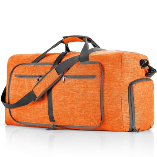 GreatRise Faltbare Reisetasche 65L Große Übernachtungstasche Handgepäck Tasche Damen Herren Sporttasche mit Schuhfach Trainingstasche Tragetasche für Weekender Fitness Reisen Camping Orange von GreatRise