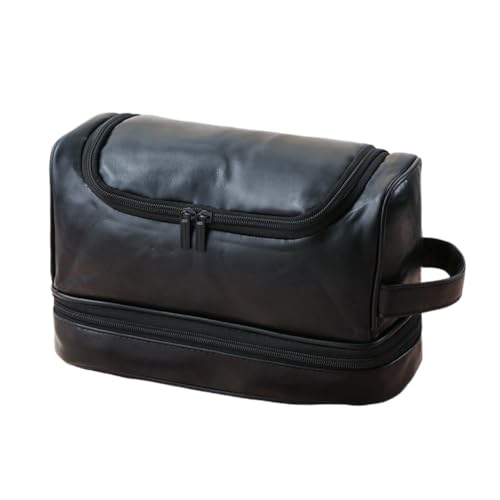 GreatRise PU-Leder Waschtasche Kulturtasche zum Aufhängen Herren Kulturbeutel Reise Kosmetiktasche Wasserabweisende Organizer Make up Tasche mit Haken für Makeup Toilettenartikel Schwarz von GreatRise