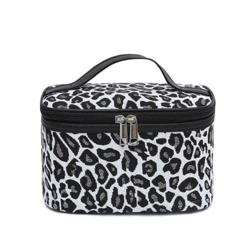 GreatRise Weiß und Schwarz Kosmetiktasche Damen Wasserdicht Make up Tasche Reise Leopard Kosmetikkoffer Waschtasche Taschen Kariert Organizer Portable Kulturbeutel mit Griff #1-Leopardenmuster von GreatRise