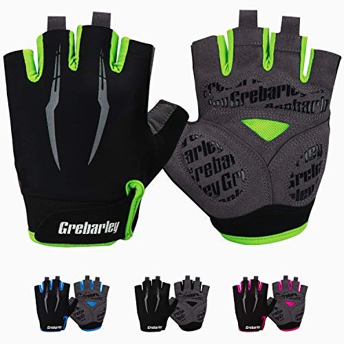 Grebarley Fahrradhandschuhe,Radsporthandschuhe rutschfeste und Stoßdämpfende Mountainbike Handschuhe mit geeiget Unisex Herren Damen (Grün, L) von Grebarley