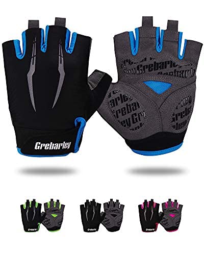 Grebarley Fahrradhandschuhe,Radsporthandschuhe rutschfeste und Stoßdämpfende Mountainbike Handschuhe mit geeiget Unisex Herren Damen (Blau, L) von Grebarley