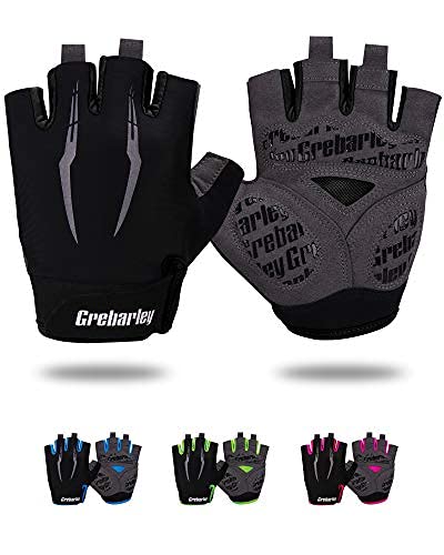 Grebarley Fahrradhandschuhe,Radsporthandschuhe rutschfeste und Stoßdämpfende Mountainbike Handschuhe mit geeiget Unisex Herren Damen (Schwarz, S) von Grebarley