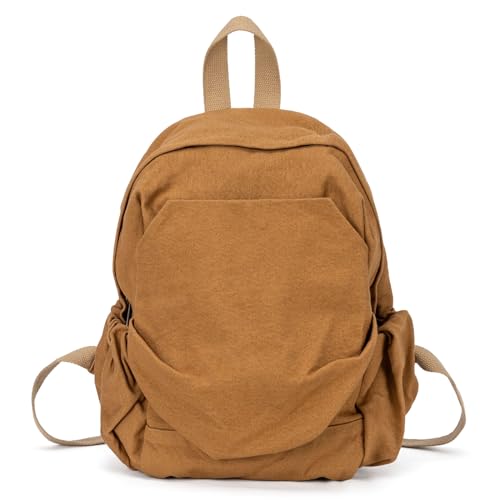 GreenTaya Rucksack Damen Herren Canvas Vintage Casual Daypacks Retro Segeltuch Rucksäcke Mini Schulterrucksack Reiserucksack Leichter klein Tagesrucksack für Büro Ausflug. Braun von GreenTaya