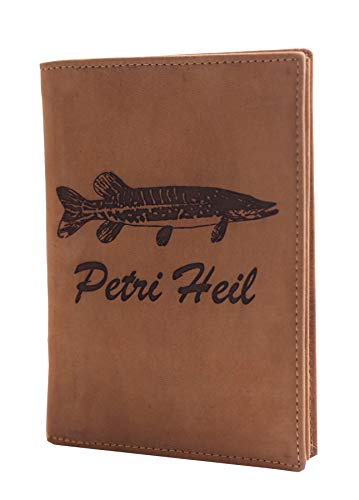 Greenburry Angler-Ausweismappe l Angelscheinmappe mit Petri Heil Motiv I Angel-Etui aus Leder l Lederhülle mit Angler-Motiv l Ausweis-Hülle mit Fisch-Motiv l 16,5 x 12 cm Greenburry Angler-Ausweismappe l Angelscheinmappe mit Petri Heil Motiv I Angel-Etui aus Leder l Lederhülle mit Angler-Motiv l Ausweis-Hülle mit Fisch-Motiv l 16,5 x 12 cm von Greenburry