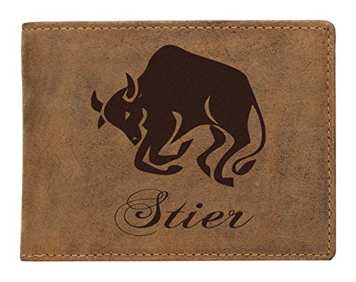 Greenburry Leder-Portemonnaie mit Stier Motiv I Lederbörse mit Sternzeichen Motiv I Vintage-Geldbeutel mit Sternzeichen von Greenburry