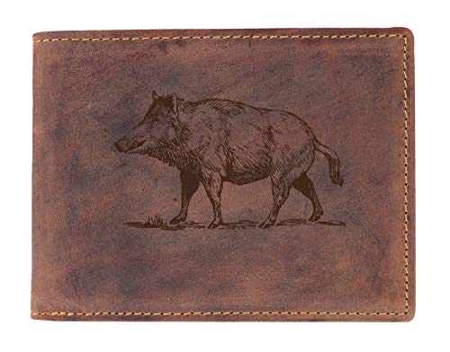 Greenburry Vintage Herrenbörse mit Wildschwein Motiv I Leder Geldbörse mit Wildsau Motiv| Jäger-Ledergeldbörse in braun von Greenburry