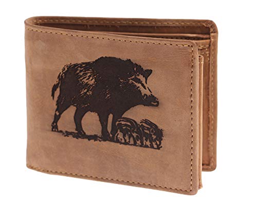 Greenburry Vintage Leder-Geldbeutel I Geldbörse mit Wildschwein Motiv I Leder-Portemonnaie für Jäger I Geschenk für Jäger I Lederbörse mit Wildsau Motiv I 12x10x3cm von Greenburry