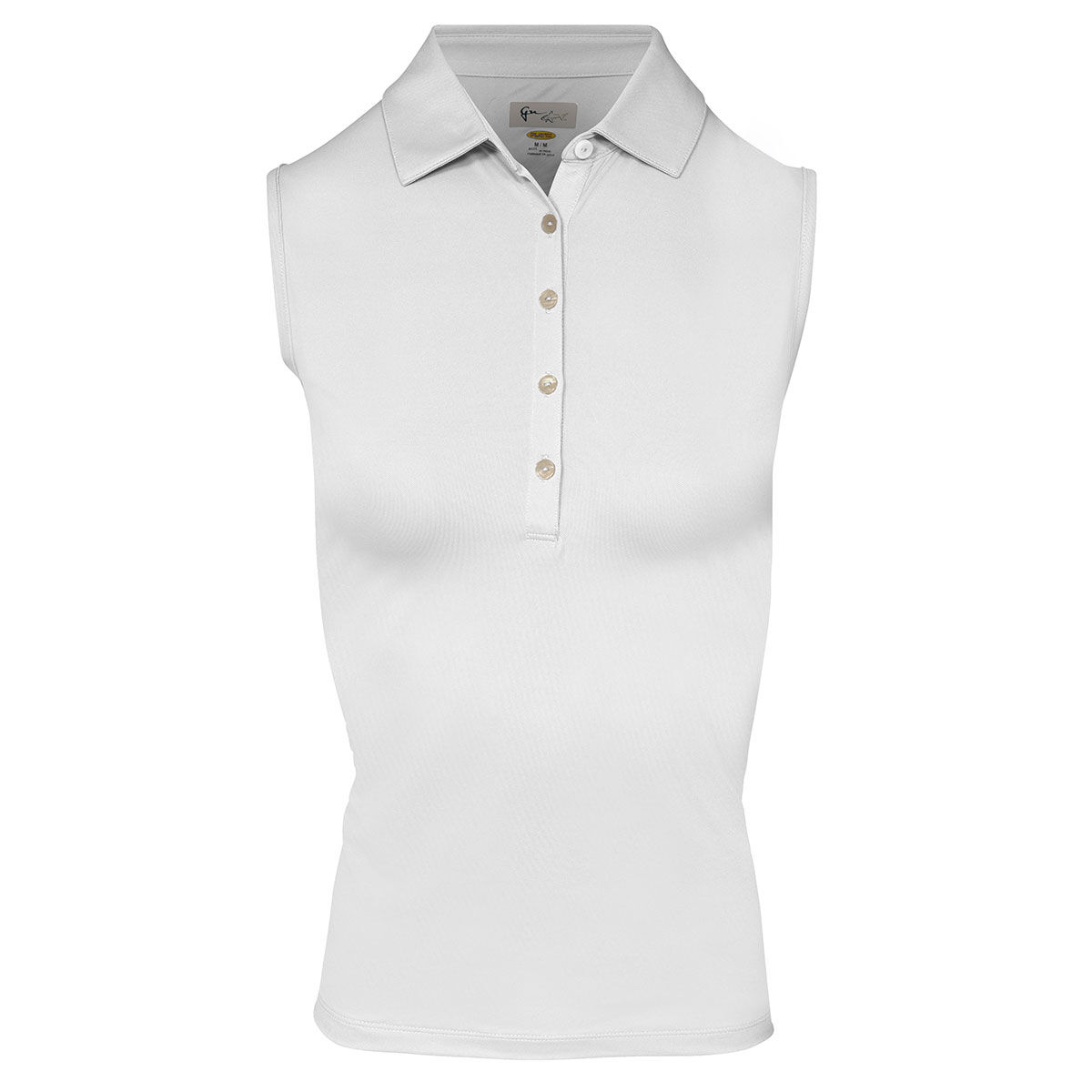 Greg Norman Womens White Freedom Pique Sleeveless Golf Polo Shirt, Size: Medium| American Golf von Greg Norman