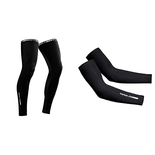 GripGrab Leg Warmers Light Fahrrad Übergangs Beinlinge, Schwarz & UV Sleeves UPF 50+ UV-Schutz Armlinge Rutschfeste Dünne Leichte Sommer Fahrrad Radsport Sonnenschutz Armwärmer, Schwarz von GripGrab