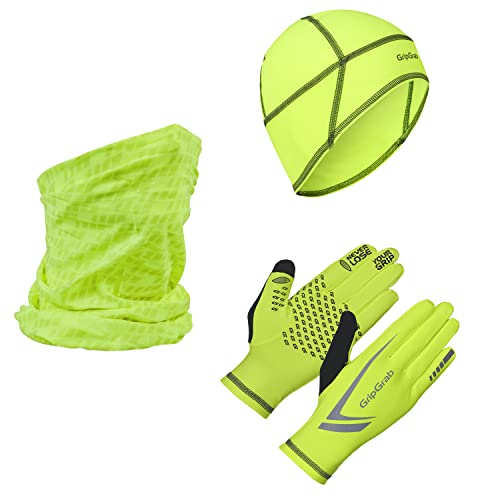 GripGrab Unisex – Erwachsene Running Winter Geschenkbox 3er Pack für Läufer mit Touchscreen Handschuhen Thermo Mütze Loop Halstuch Geschenkset, Gelb Hi-Vis, XS von GripGrab