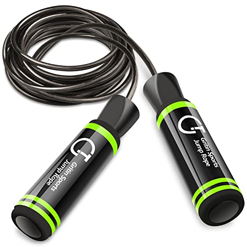 Springseil, Gritin Stahlseil Jump Rope Premium Speed Rope seilspringen Verstellbare mit hautfreundlichen Griff für Fitnesstraining abnehmen Fat Burning übungen, für Kinder und Erwachsene -Schwarz von Gritin