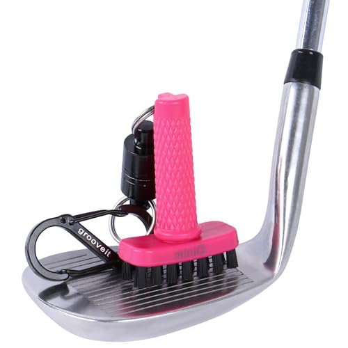 Grooveit MiniG The Dry Scrubber – Mini-Golfschlägerbürste – robuste Nylonborsten – Teil jedes Golfschläger-Reinigungssets – abnehmbares magnetisches Schlägerkopf-Rillen-Reinigungswerkzeug (Rosa) von Grooveit