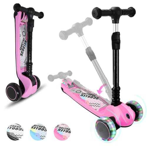 Kinder Roller, der Sichere Roller Kinder 3 Jahre, 4 Höhenverstellbare, Faltbar Lenker, 50 kg Belastbar, für Kleinkinder Jungen Mädchen, Rosa von Growaystory