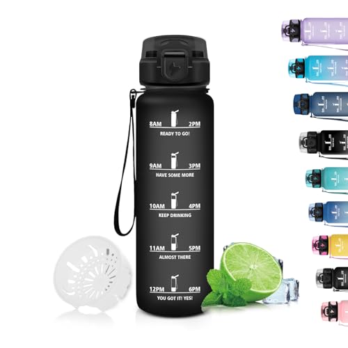 Grsta Trinkflasche, 500ml Trinkflasche Kinder, Trinkflasche Auslaufsicher mit Filter, Trinkflasche mit Zeitmarkierung, Leicht zu Reinigen, Trinkflasche Sport für Schule, Fahrrad, Gym, Camping, Black Grsta Trinkflasche, 500ml Trinkflasche Kinder, Trinkflasche Auslaufsicher mit Filter, Trinkflasche mit Zeitmarkierung, Leicht zu Reinigen, Trinkflasche Sport für Schule, Fahrrad, Gym, Camping, Black von Grsta