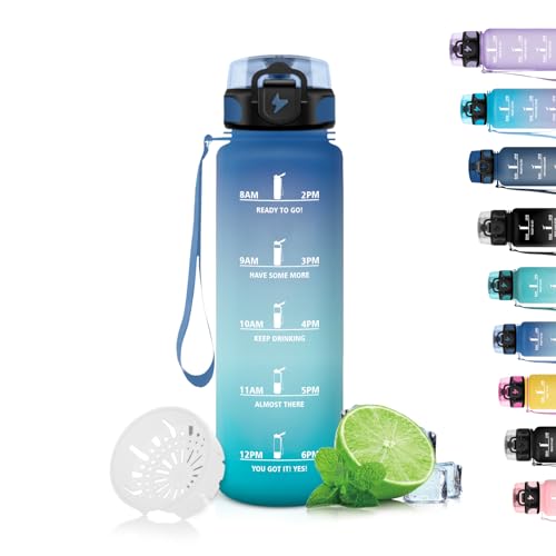 Grsta Trinkflasche, Trinkflasche Kinder mit Filter, Trinkflasche Auslaufsicher mit Motivierendem Slogan, Sport Trinkflasche 500ml, Kann mit Dir Tragen, für Schule, Yoga, Outdoor, Blau-Grün von Grsta