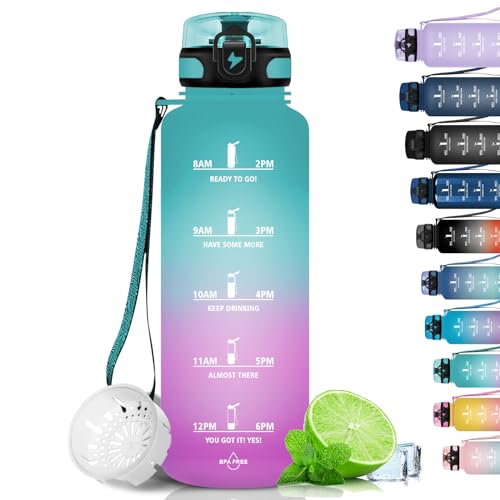 Grsta Trinkflasche 1.5 L - Trinkflasche Sport, BPA Frei, Trinkflasche Kohlensäure Geeignet, Auslaufsicher, Wasserflasche mit Filter und Zeitmarkierung für Fitness, Schule, Büro und Outdoor von Grsta