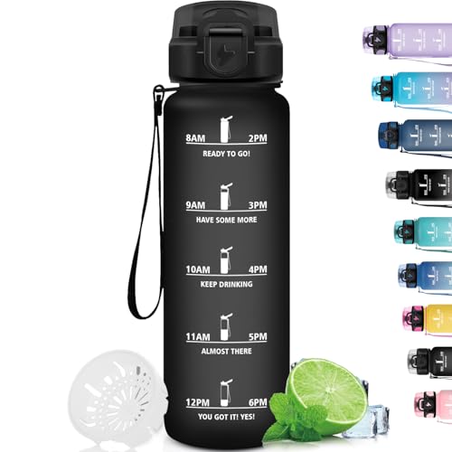 Grsta Trinkflasche 1L, Trinkflasche Sport mit Filter, Trinkflasche Auslaufsicher für Erwachsene, Trinkflasche mit Uhrzeit, Leicht zu Reinigen, Trinkflasche für Fitness, Yoga, Camping, Outdoor Grsta Trinkflasche 1L, Trinkflasche Sport mit Filter, Trinkflasche Auslaufsicher für Erwachsene, Trinkflasche mit Uhrzeit, Leicht zu Reinigen, Trinkflasche für Fitness, Yoga, Camping, Outdoor von Grsta