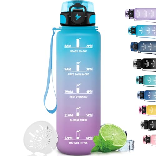 Grsta Trinkflasche 1L, Trinkflasche Sport mit Filter, Trinkflasche Auslaufsicher mit Motivierendem Slogan, Trinkflasche mit Uhrzeit, Kann mit Dir Tragen, für Fahrrad, Gym, Camping, Outdoor, Blau-Lila Grsta Trinkflasche 1L, Trinkflasche Sport mit Filter, Trinkflasche Auslaufsicher mit Motivierendem Slogan, Trinkflasche mit Uhrzeit, Kann mit Dir Tragen, für Fahrrad, Gym, Camping, Outdoor, Blau-Lila von Grsta