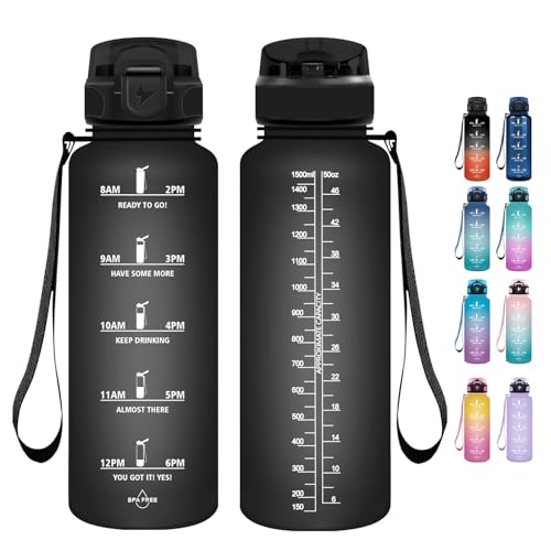 Grsta Trinkflasche - Trinkflasche 1,5 Liter - Trinkflasche mit Strohhalm BPA Frei, Trinkflasche Sport, Auslaufsicher, Wasserflasche für Fitness, Fahrrad, Gym, Camping und Schule von Grsta