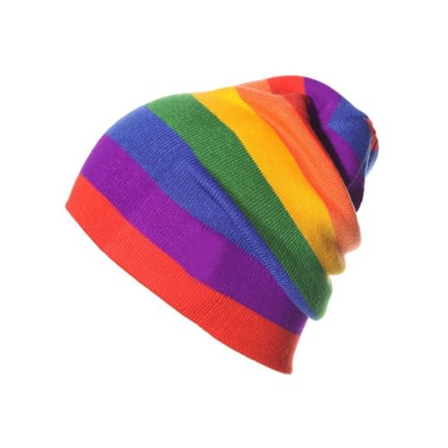 Grtheenumb Regenbogen Ski -Mütze Hut Regenbogen Winter Ski Hut warme Schädelkappe Dicke gestrickte Reithut für Männer Frauen schwarz blau 1pc Ski Beanie Hut von Grtheenumb