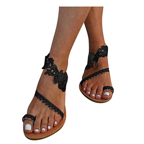 Gsheocm Frauen Sommer Sandalen Römische Schuhe Freizeit Vintage Zehe Ring Sandalen Elegante Sandaletten Spitze Blumen Sommerschuhe Zehentrenner Komfortable von Gsheocm