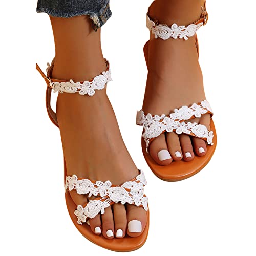 Gsheocm Frauen Sommer Sandalen Römische Schuhe Freizeit Vintage Zehe Ring Sandalen Elegante Sandaletten Spitze Blumen Sommerschuhe Zehentrenner Komfortable von Gsheocm