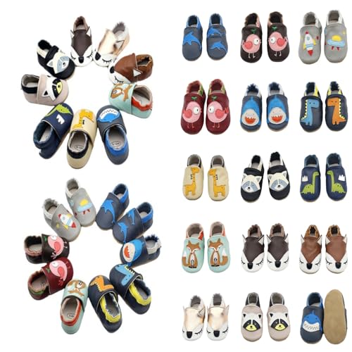 Gsheocm Krabbelschuhe Baby Lauflernschuhe Mädchen Jungen Hausschuhe Krabbelschuhe Niedliche Cartoon Babyschuhe Weicher Leder mit Wildledersohlen Lederschuhe Kleinkind 0-24 Monate von Gsheocm