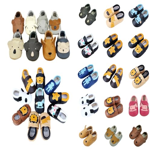 Gsheocm Krabbelschuhe Baby Weiche Leder Lauflernschuhe Mädchen Jungen Hausschuhe Babyschuhe mit Wildledersohlen Lederschuhe Niedliche Cartoon Baby Schuhe Newborn 0-24 Monate von Gsheocm