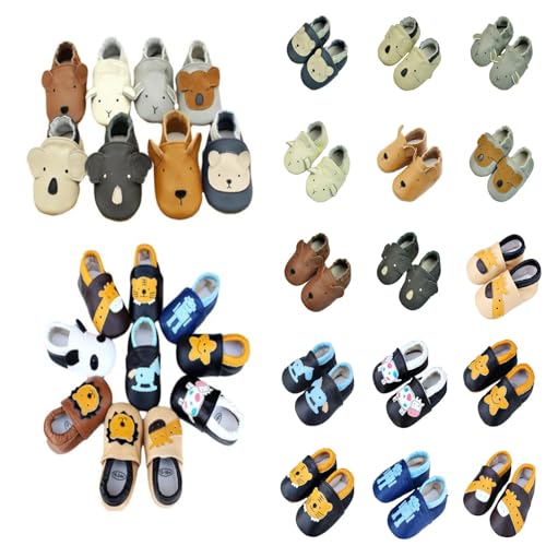 Gsheocm Krabbelschuhe Baby Weiche Leder Lauflernschuhe Mädchen Jungen Hausschuhe Babyschuhe mit Wildledersohlen Lederschuhe Niedliche Cartoon Baby Schuhe Newborn 0-24 Monate von Gsheocm