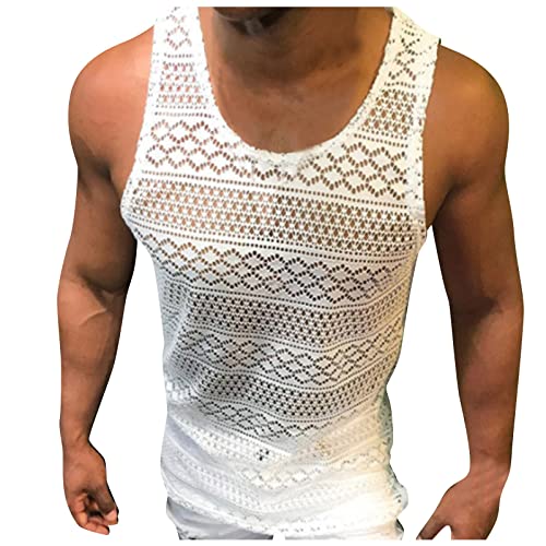 Gsheocm Muskel Shirts Herren Gym Bodybuilding Stringer Tank Top Workout Muscle Cut Shirt Fitness ärmelloses Weste Tank Top Tank Top Herren Weit Ausgeschnitten (schuhe1-White, L) von Gsheocm