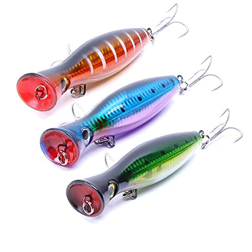 GudGmtoy 3Pcs Floating Lure Popper Bait Topwater Angelköder Große Popper Angelköder Salzwasserfischen Künstliche Hartköder Bass Thunfisch Popper Köder für Wolfsbarsch, Hecht, Barsch, Muskie 13cm von GudGmtoy