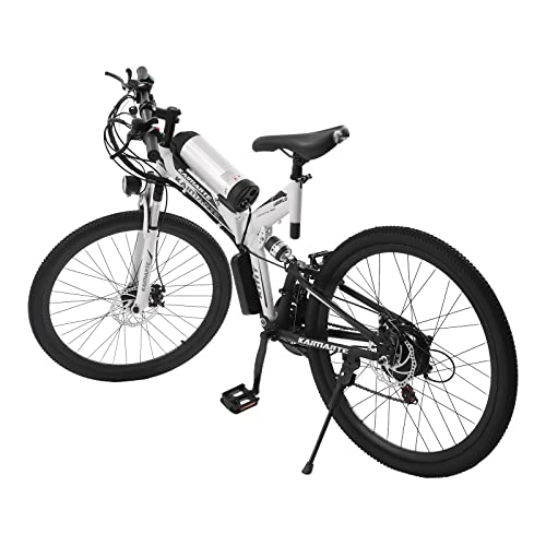 Gudisyoo 26 Zoll 21 Gang Mountain Electric Bike Elektrofahrrad Scheibenbremse Elektrofahrrad mit LED-Licht, 100cm 4 Tier Folding Regal Weiß, geeignet für Radfahren, Touring. (Schwarz, Weiß) von Gudisyoo