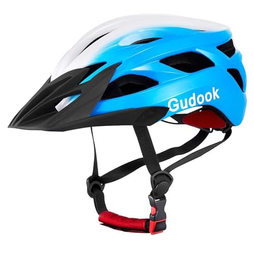 Gudook Erwachsene Fahrradhelm für Herren – Damen-Fahrradhelme – zertifizierter, Leichter Verstellbarer Fahrradhelm mit abnehmbarem Visier für Mountainbikes und Rennräder (Blau und Weiß, L) von Gudook