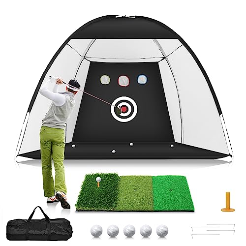Golfnetz, 3 x 2,1 m, Golf-Übungsnetz mit Tri-Turf-Golfmatte, All-in-1, Heim-Golf-Schlaghilfe, Netze für Hinterhof, Fahren, Chipping, Schwungtraining mit Ziel/Matte/Bälle/Tee/Tasche – Geschenk für Golfnetz, 3 x 2,1 m, Golf-Übungsnetz mit Tri-Turf-Golfmatte, All-in-1, Heim-Golf-Schlaghilfe, Netze für Hinterhof, Fahren, Chipping, Schwungtraining mit Ziel/Matte/Bälle/Tee/Tasche – Geschenk für von Guecar