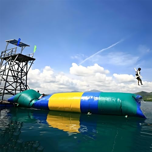Gueploer Aufblasbarer PVC-Wassertrampolin-Rutschsack, Sprung-Airbag-See mit Luftgebläse und Reparaturset, See für Wasserspiele,10Ft/3M*20Ft/6M,Burst von Gueploer