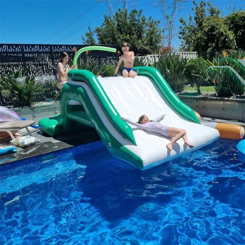 Gueploer Kleine aufblasbare Rutsche, PVC-Wasser-Mini-Pool am Meer mit Luftpumpe für Kinderschwimmbäder, Teiche (mit Luftpumpe),5x2x2.4m,White von Gueploer