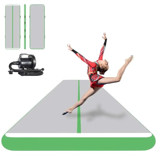 Luft-Tumbling-Matte, aufblasbare Gymnastik-Tumbling-Bahn mit Luftpumpe für den Heimgebrauch/Training/Cheerleading/Yoga,10Ft/3M*3.2Ft/1M,White von Gueploer
