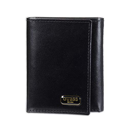 GUESS Men's Leather Trifold Wallet, Black Chavez, One Size von GUESS