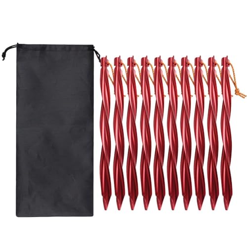 Guihydur 10X 25cm Outdoor Zeltheringe Erdnägel mit Aufbewahrungstasche Winddichte Nägel Campingzubehör Zeltbefestigung Rot von Guihydur