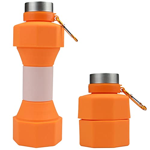 Guihydur 650 Ml Silikon-Wasserkocher in Hantelform für Outdoor-Fitness, Radfahren, Wasserflasche, Gewicht, Starkes Wasser, Getränke, Teil Orange von Guihydur