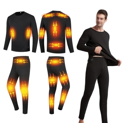 Guimuer 16-Zonen-Heizunterwäsche Für Herren Mit 3-stufigem Temperaturregler, Elektrisch Beheiztes USB-Unterwäsche-Oberteil + Hosen-Set Für Skifahren, Jagen, Motorradfahren,4XL,Black von Guimuer