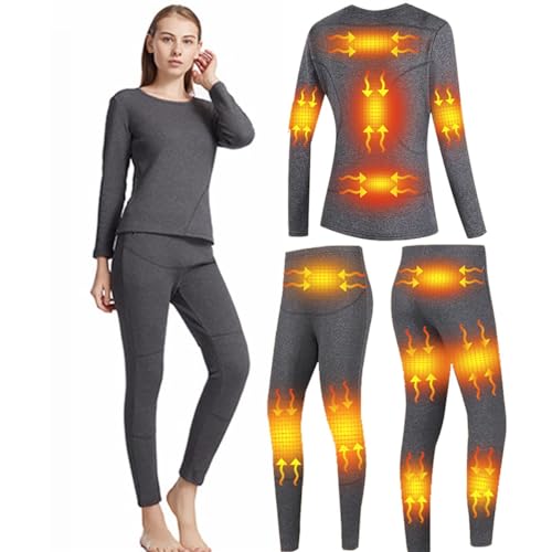 Guimuer Elektrische USB-Heizunterwäsche für Damen, 3-stufiger Temperaturregler, 13 Heizzonen, Langer Unterwäsche-Heizanzug,L,Grey von Guimuer