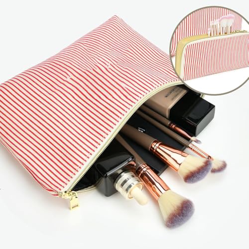 Guiran 2er-Set Gesteppte Make-up-Taschen, Florale Kosmetiktaschen aus Baumwolle, Große Reise-Toilettentaschen, Ästhetische und niedliche Schminktaschen für Damen und Mädchen von Guiran