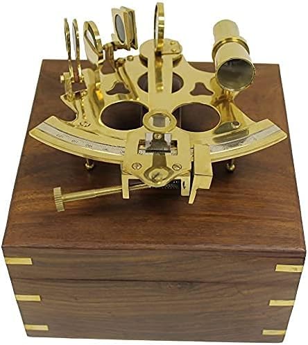 Nautisches 15,2 cm Messing Navigationsschiff Sextant Antik Messing Nautisch Funktional Maritim Sextant Nautische Kollektion mit dekorativer Holzkiste von Gulvintilabcal