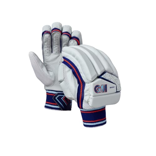 Gunn & Moore GM Cricket-Schlaghandschuhe, Mana, leichtes Handrücken-Design, Handfläche aus Kalbsleder, Rechtshänder, Gewicht: ca. 470 g, Weiß Gunn & Moore GM Cricket-Schlaghandschuhe, Mana, leichtes Handrücken-Design, Handfläche aus Kalbsleder, Rechtshänder, Gewicht: ca. 470 g, Weiß von Gunn & Moore