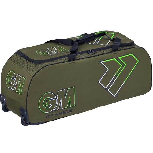 Gunn & Moore GM Cricket-Tasche für 707 Wheelie, All-Terrain-Räder, gepolsterte Griffe, Volumen: 92 l, Robustes 600-Denier-Polyester, Khaki-Grün von Gunn & Moore