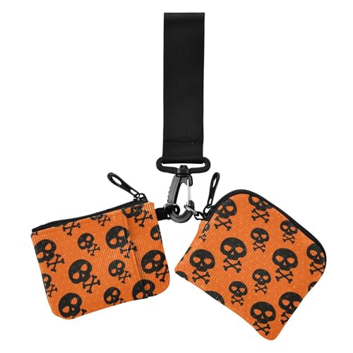 Dual Coin Purse Credit Card Holder Wallet Happy Halloween Skulls Orange Slim Portable Card Money Holder with Wristle Strap for Women Men 2 Packs, Happy Halloween135, 4.13" x 3.51" & 4.13" x 4.13", von GuoChe