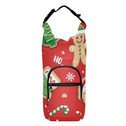 GuoChe Flaschenträger mit Flaschen, niedlicher Lebkuchen-Weihnachtsmann, Weihnachtsbaum, rot, vielseitiger Wasserträger für Wanderrucksack, Wasserflaschenhalter, passend für 590 ml, 680 ml, 907 ml, von GuoChe