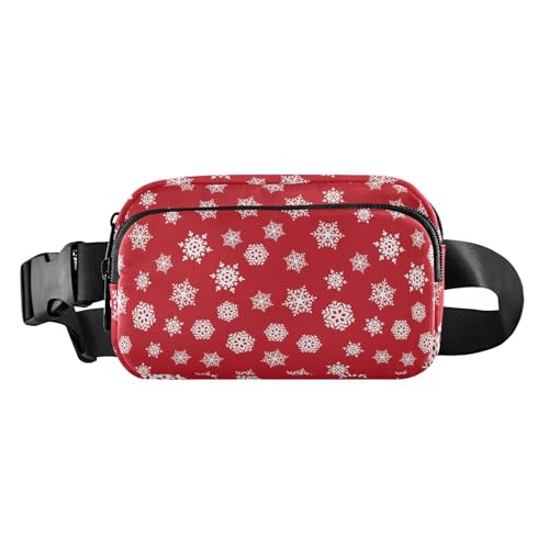 Modische Umhängetasche für Herren und Damen, Frohe Weihnachten, Schneeflocken, Rot, Mehrzweck-Laufgürteltasche mit verstellbarem Riemen für Workout, Laufen, Wandern, Merry Christmas53, 8" x 5.3" x von GuoChe