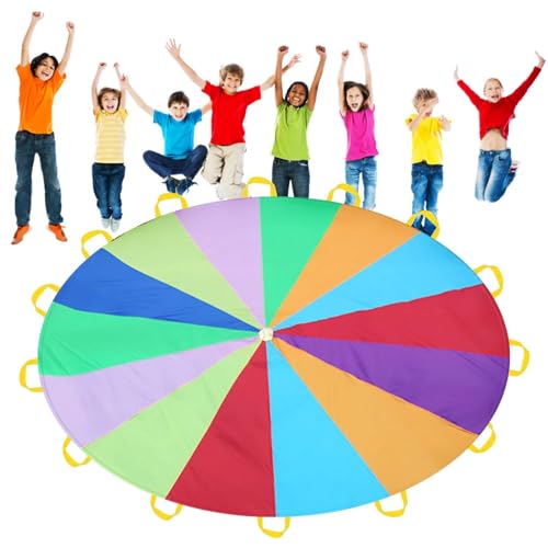 Gupcaqosjw Schwungtuch Kinder | 3 M Bunter Fallschirm | Regenbogen Schwungtuch Groß | Spielfallschirm Mit Griffen, Für Schule Familie Outdoor Pädagogisches Sportspiele Kooperative von Gupcaqosjw